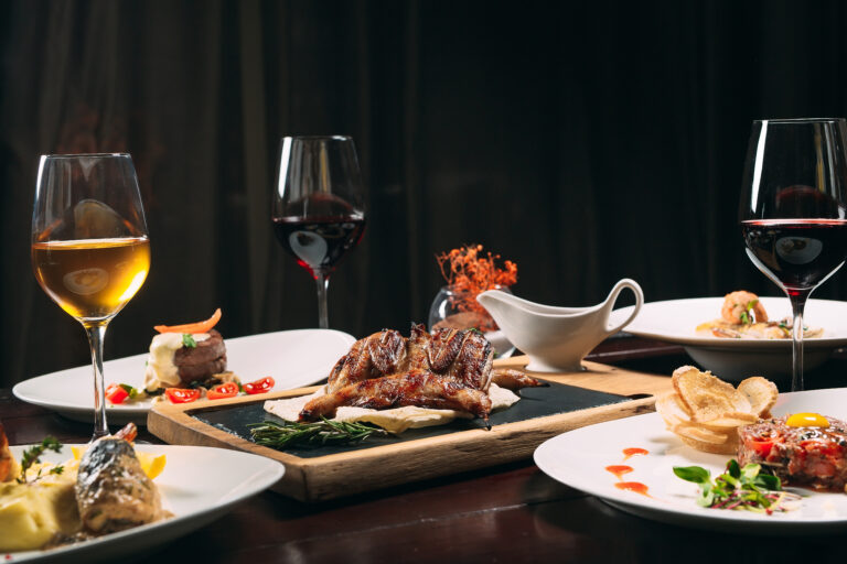 Grilled partridge, sea bass, Tartarus