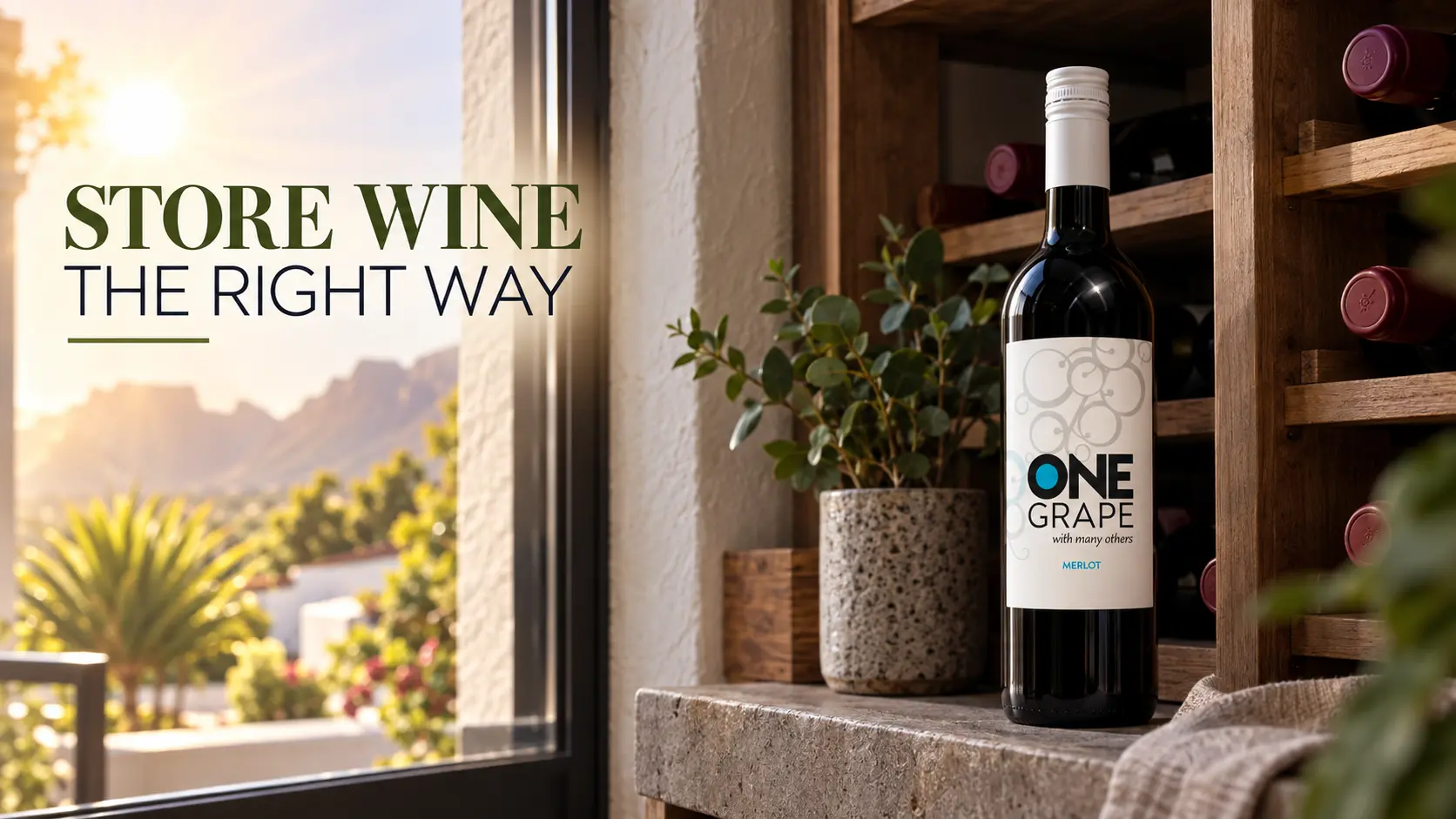 OneGrape Merlot stored in a cool shaded interior away from bright South African sunlight