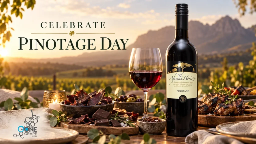 African Horizon Pinotage at a South African sharing table for International Pinotage Day