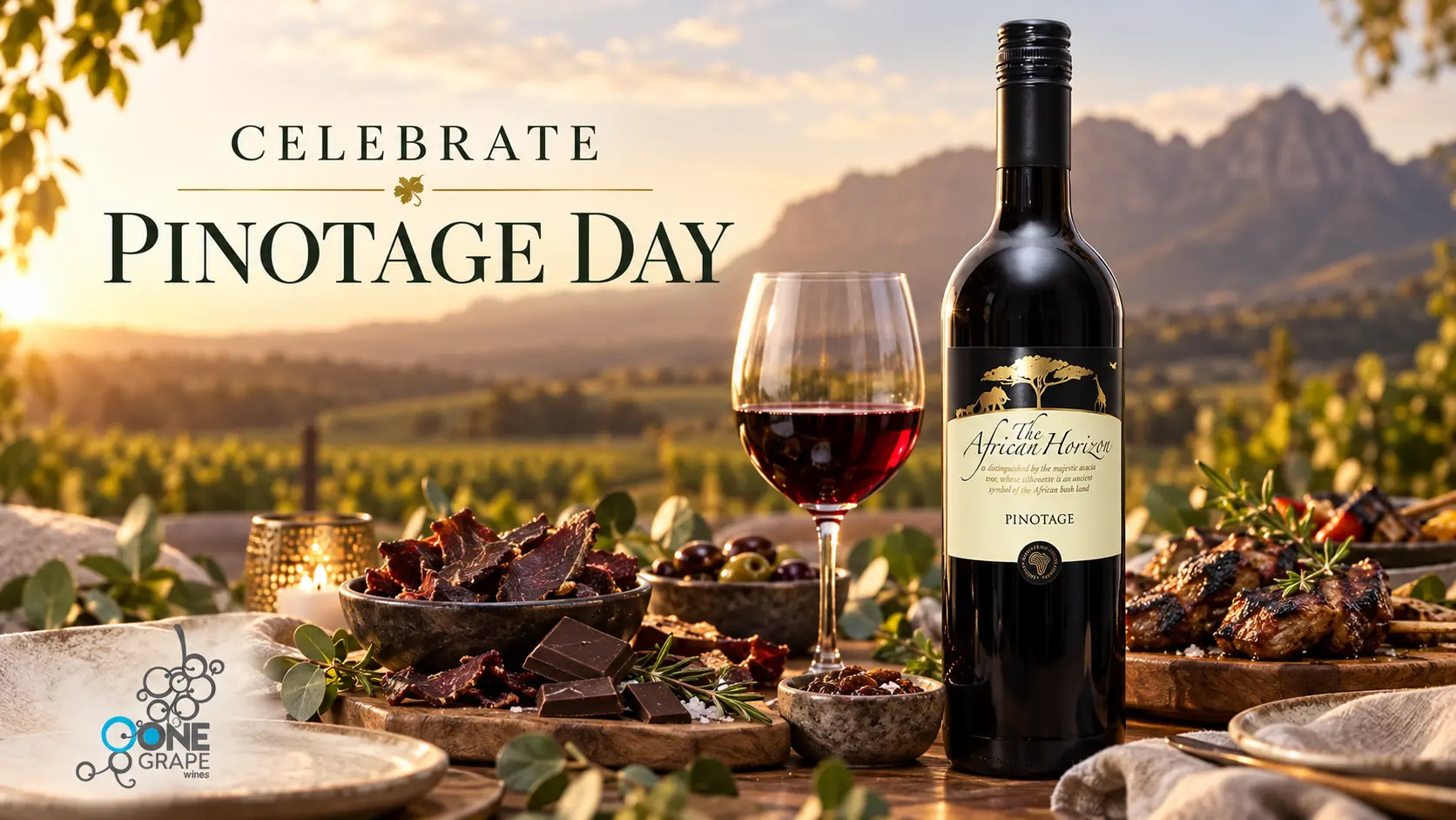 African Horizon Pinotage at a South African sharing table for International Pinotage Day