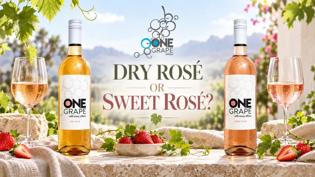 OneGrape Dry Rosé and Sweet Rosé bottles compared on a bright South African spring table